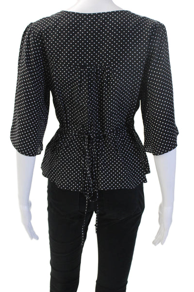 7 For All Mankind Women Silk Black Polka Dot V-Neck Blouse 3/4 Sleeve Size S