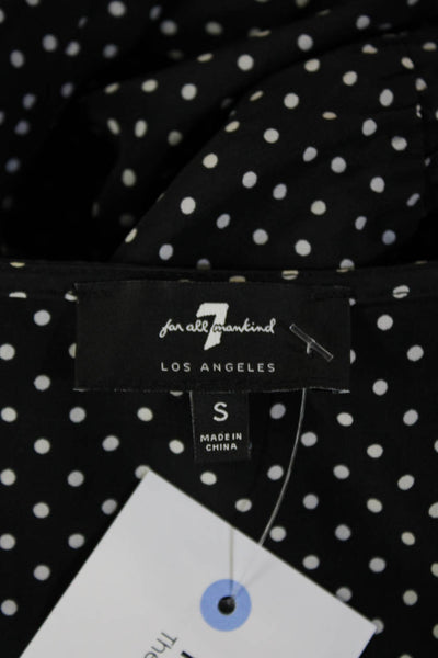 7 For All Mankind Women Silk Black Polka Dot V-Neck Blouse 3/4 Sleeve Size S