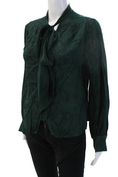 7 For All Mankind Women Green Snake Print High Neck Long Sleeve Blouse Size XS
