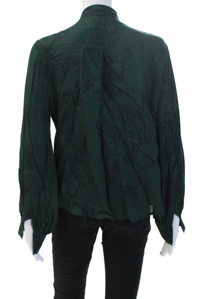 7 For All Mankind Women Green Snake Print High Neck Long Sleeve Blouse Size XS
