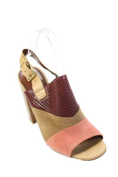 Cole Haan Women's Open Toe Suede Block Heels Slingback Sandals Brown Size 8