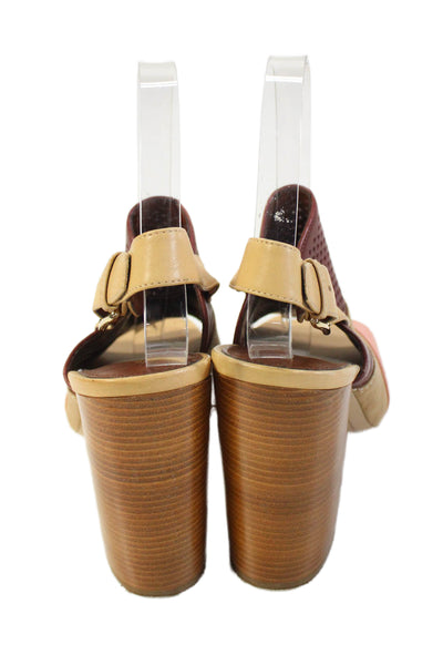 Cole Haan Women's Open Toe Suede Block Heels Slingback Sandals Brown Size 8