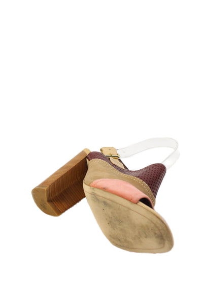 Cole Haan Women's Open Toe Suede Block Heels Slingback Sandals Brown Size 8