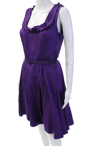 Badgley Mischka Women Fit & Flare Silk Purple Sleeveless Dress Size 6