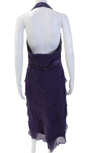 Tadashi Women Wrap Dress Purple Silk V Neck Sleeveless Knee Length Size 10