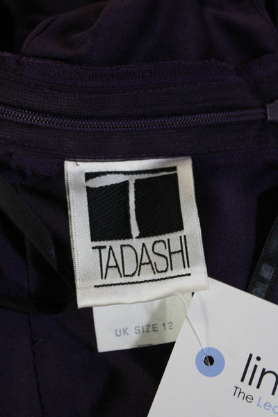 Tadashi Women Wrap Dress Purple Silk V Neck Sleeveless Knee Length Size 10