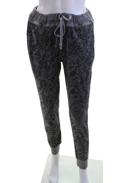 Splendid Women Jogger Sweatpants Black Snake Print Drawstring Size L