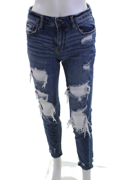 Eunina Women Cropped Boyfriend Dark Blue Mid-Rise Jeans Size 26