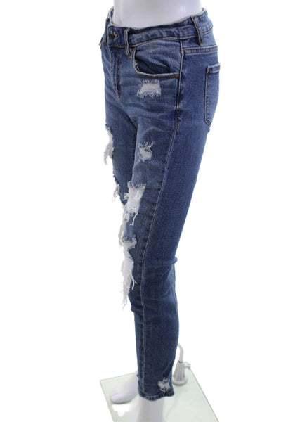 Eunina Women Cropped Boyfriend Dark Blue Mid-Rise Jeans Size 26