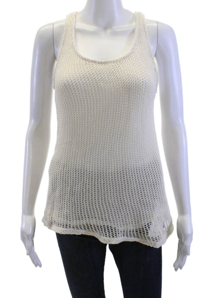 Monrow Women Basic Sleeveless Tank Beige Cotton Round Neck Beach Size XS