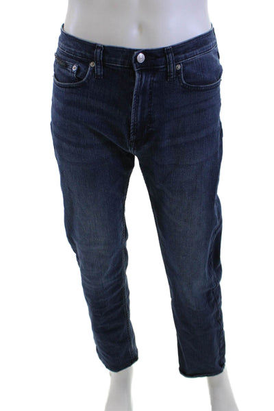 Calvin Klein Mens Dark Blue Straight Jeans Button Closure Size 32