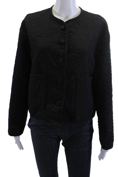 Zara Women Quilted Floral Jacket Black Button Size S
