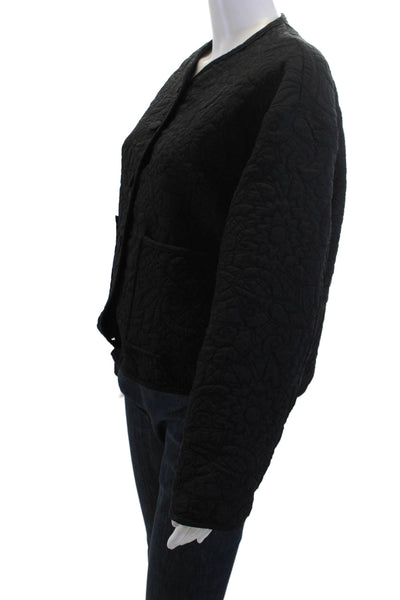 Zara Women Quilted Floral Jacket Black Button Size S