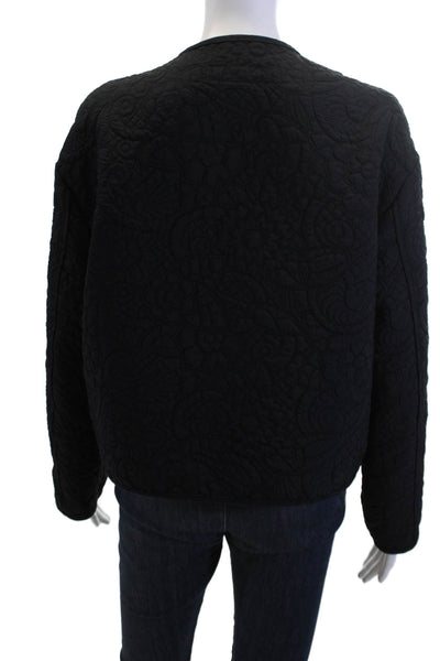 Zara Women Quilted Floral Jacket Black Button Size S