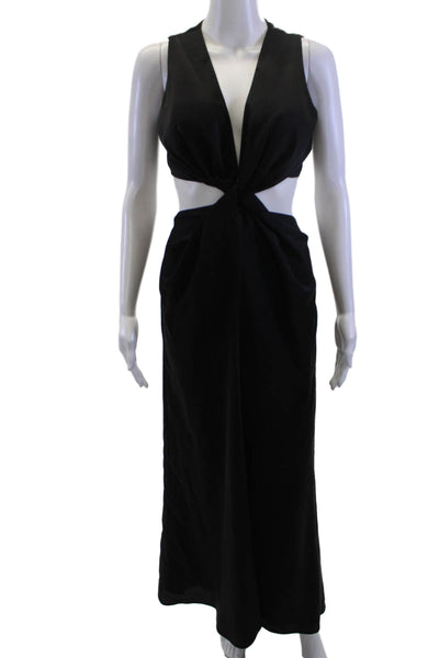 Auteur Womens Maxi Dress Black V-Neck Sleeveless Zip Long Size S