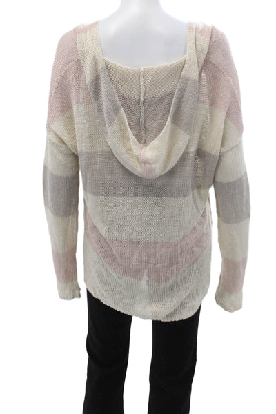 360 Sweater Unisex Beige Striped V-Neck Linen Pullover Size S