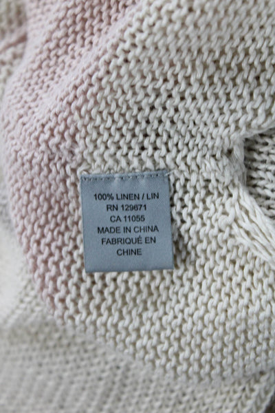 360 Sweater Unisex Beige Striped V-Neck Linen Pullover Size S