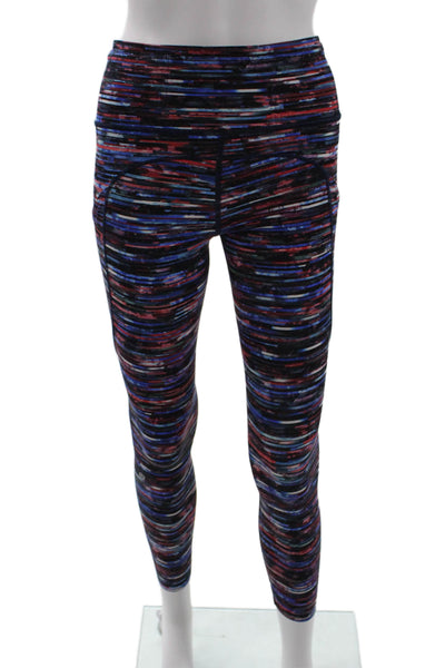 Lululemon Womens Ankle Leggings Black Nylon Striped Art Fall Size 6