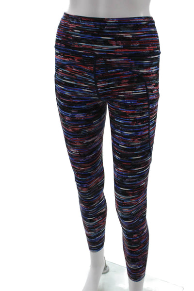 Lululemon Womens Ankle Leggings Black Nylon Striped Art Fall Size 6