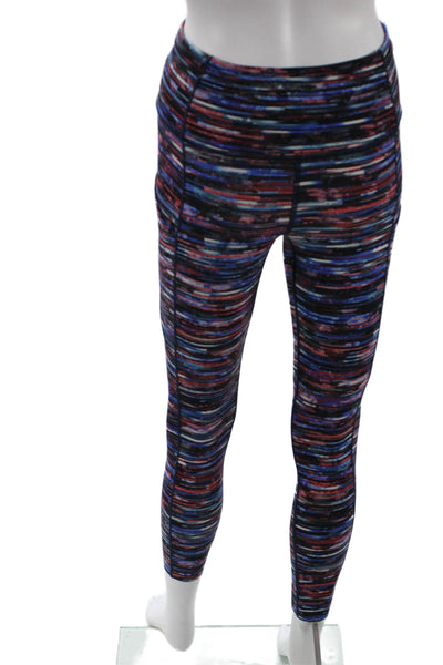 Lululemon Womens Ankle Leggings Black Nylon Striped Art Fall Size 6