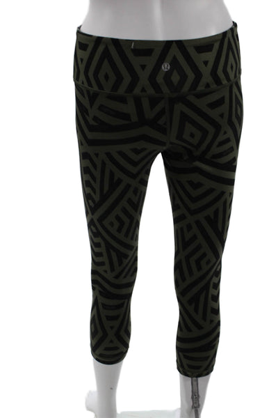 Lululemon Womens Black Aztec Geometric Nylon Cropped Capri Leggings Size 6