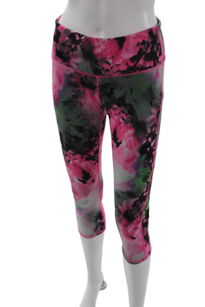 Athleta Women Capri Cropped Floral Black Leggings Size S
