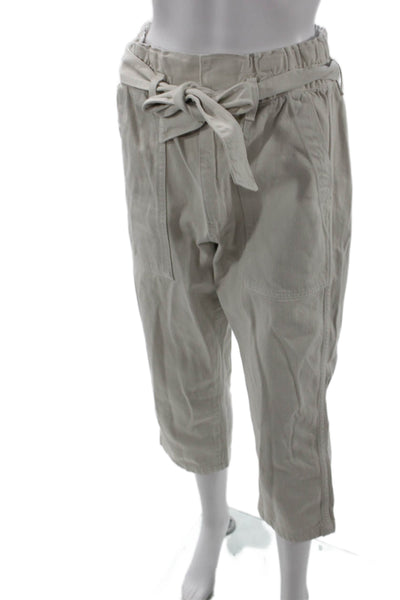 Amo Womens Cropped Paperbag Pants Beige Drawstring Size 26