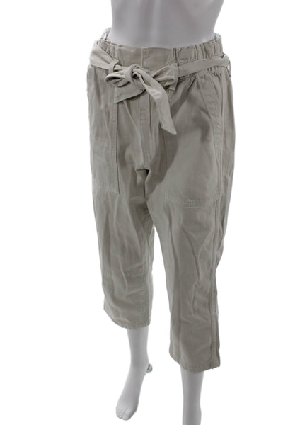 Amo Womens Cropped Paperbag Pants Beige Drawstring Size 26