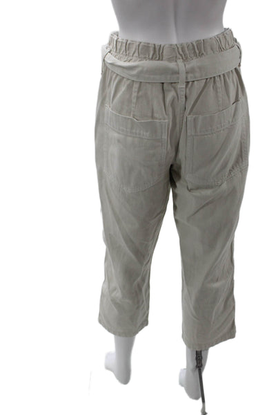 Amo Womens Cropped Paperbag Pants Beige Drawstring Size 26