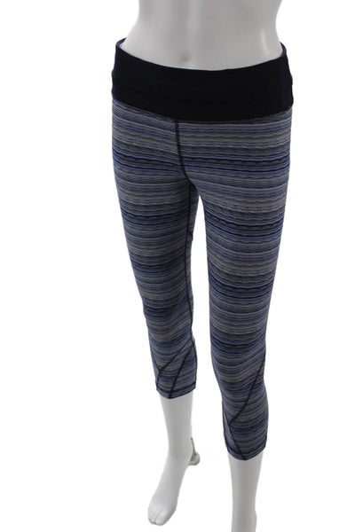 Lululemon Women Capri Cropped Leggings Blue Striped Nylon Zip Aztec Size 6