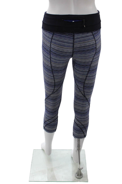 Lululemon Women Capri Cropped Leggings Blue Striped Nylon Zip Aztec Size 6