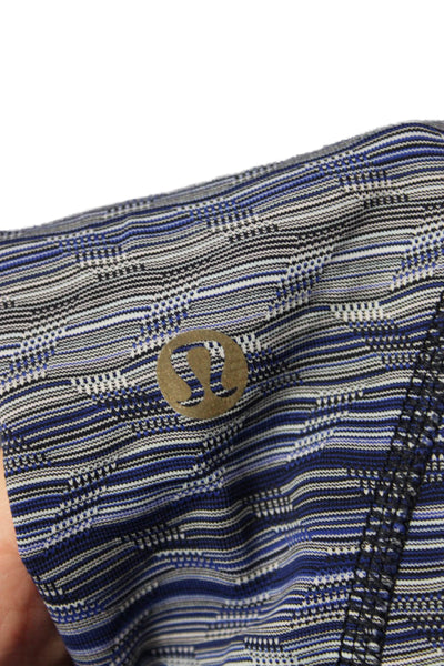 Lululemon Women Capri Cropped Leggings Blue Striped Nylon Zip Aztec Size 6