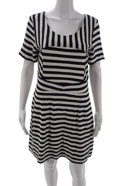 Marc By Marc Jacobs Women Dark Blue Shift Dress Short Sleeve Round Neck Size M