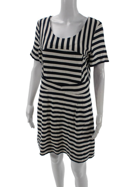Marc By Marc Jacobs Women Dark Blue Shift Dress Short Sleeve Round Neck Size M