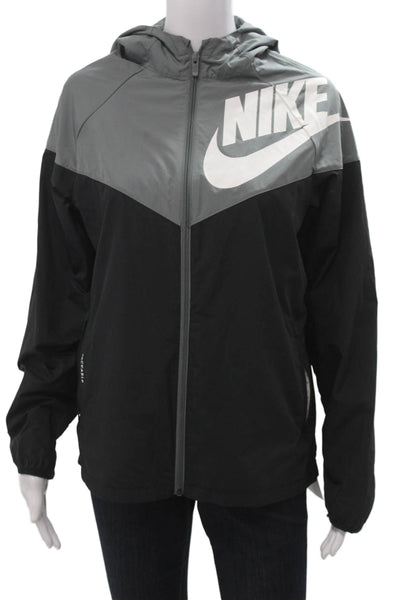 Nike Unisex Black Windbreaker Zip Long Sleeve Graphic Polyester Size XL