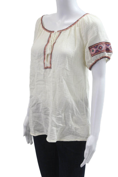 J Crew Women Tunic Blouse White Geometric Round Neck Short Sleeve Size 2XS