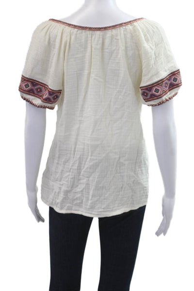 J Crew Women Tunic Blouse White Geometric Round Neck Short Sleeve Size 2XS