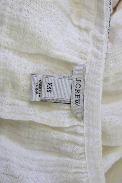 J Crew Women Tunic Blouse White Geometric Round Neck Short Sleeve Size 2XS