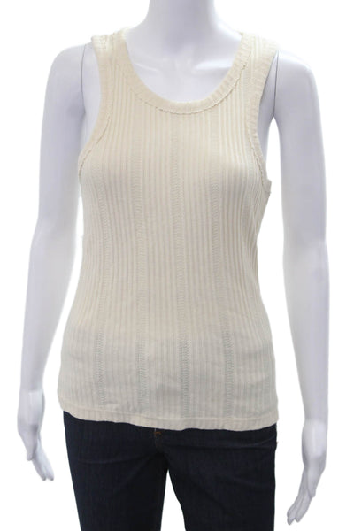 Anthropologie Women Basic Striped Cotton Sleeveless Tank Beige Size S