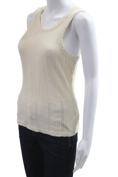 Anthropologie Women Basic Striped Cotton Sleeveless Tank Beige Size S