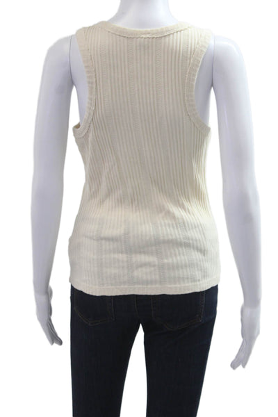 Anthropologie Women Basic Striped Cotton Sleeveless Tank Beige Size S