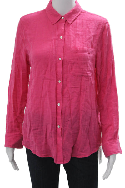 Rails Womens Basic Button-Up Collared Long Sleeve Pink Organic Cotton Size S