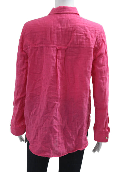 Rails Womens Basic Button-Up Collared Long Sleeve Pink Organic Cotton Size S