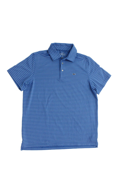 Vineyard Vines Childrens Boys Striped Short Sleeves Polo Shirt Blue Size 18