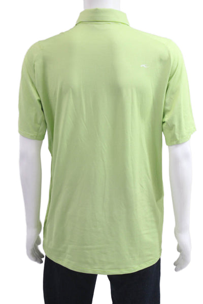 Kjus Mens Striped Short Sleeves Polo Shirt Green White Size Medium