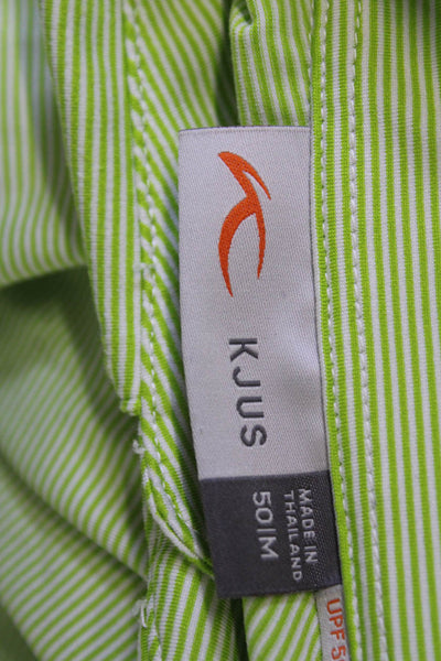 Kjus Mens Striped Short Sleeves Polo Shirt Green White Size Medium