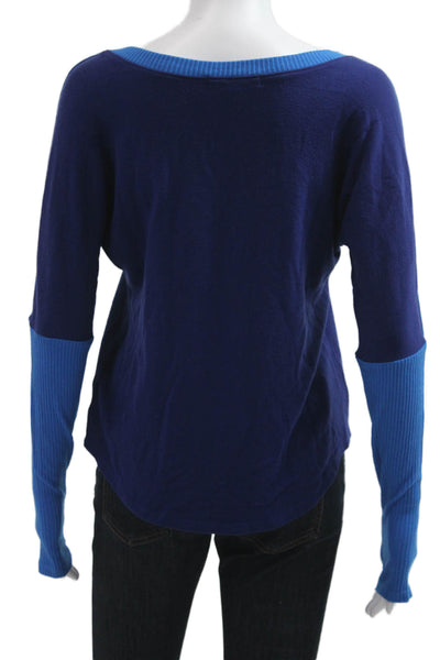 Red Haute Womens Cropped Silk V-Neck Solid Dark Blue Sweater Longsleeve Size XS