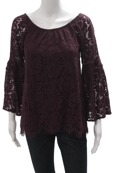 Chaser Women Bohemian Floral Long Sleeve Round Neck Blouse Purple Size S