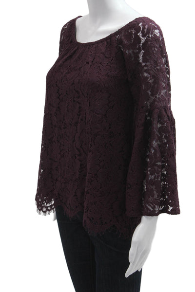 Chaser Women Bohemian Floral Long Sleeve Round Neck Blouse Purple Size S