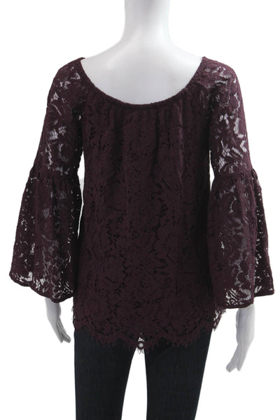 Chaser Women Bohemian Floral Long Sleeve Round Neck Blouse Purple Size S